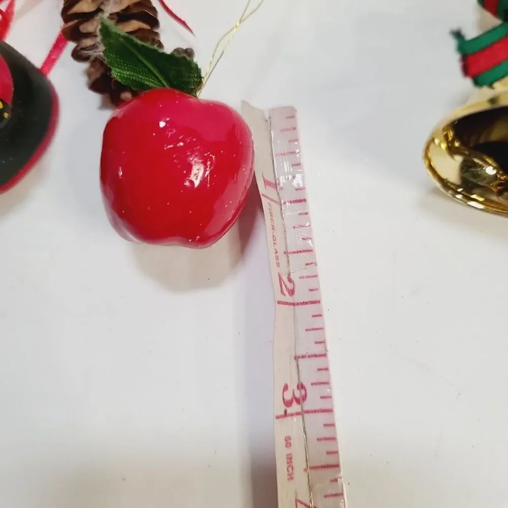 Bundle lot of 7 Vintage Christmas Tree Ornaments Mrs Clause Apple Pine Cone